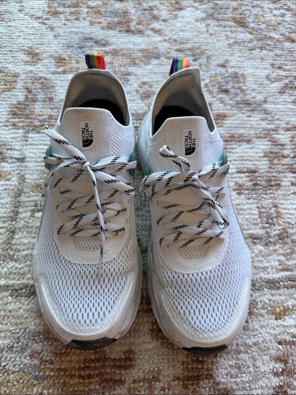 The North Face White Mesh Sneakers with Rainbow Heel Tabs